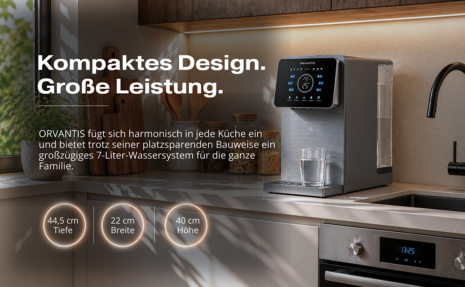 Kompaktes Design, große Leistung - Orvantis mit Maßangaben